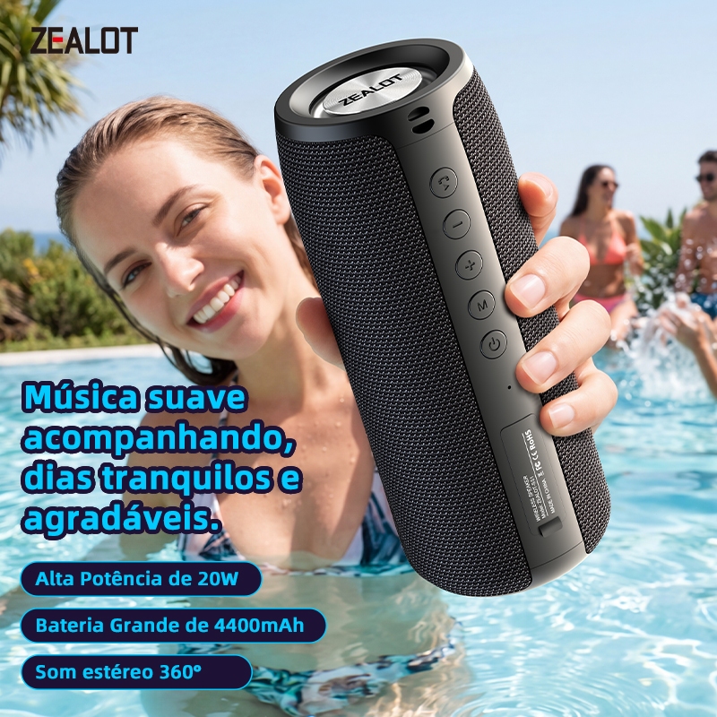 ZEALOT S51 Caixa Som Portátil Coluna Estéreo 16W IPX4 PD45W QC18W Tipo-C Cartão TF Banheiro Acampamento Shopee Brasil