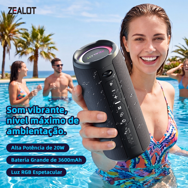 ZEALOT S49PRO Caixa Som Portátil Colorida 20W Estéreo IPX6 Bateria 3000 PD45W QC18W Tipo-C Cartão TF Shopee Brasil