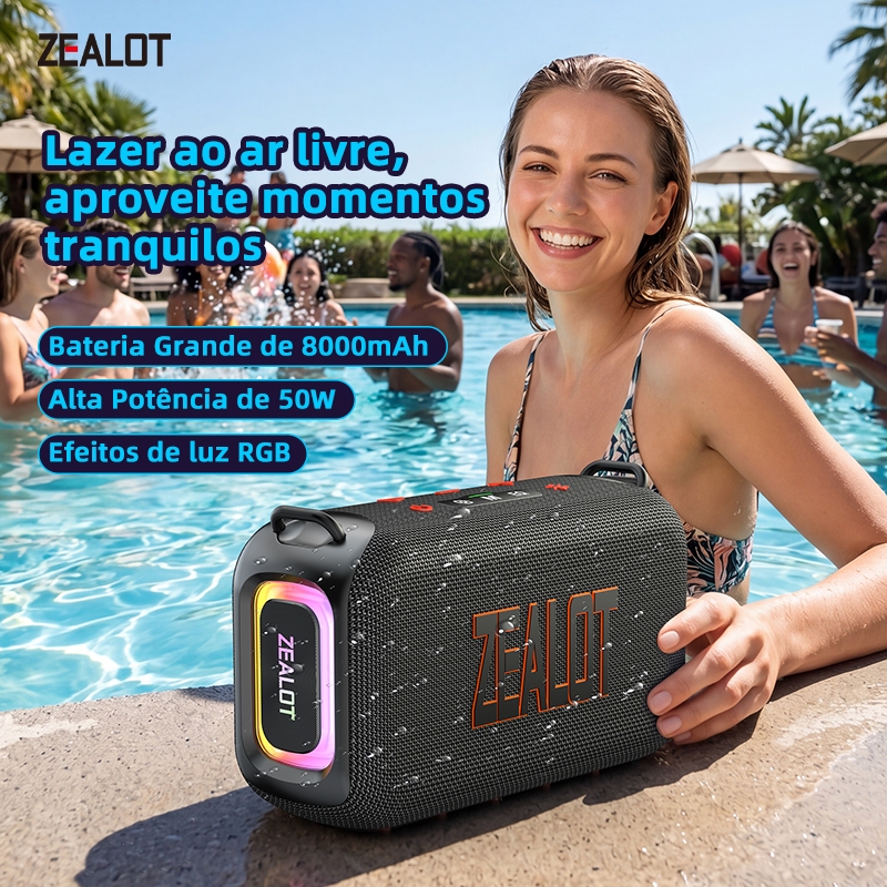 ZEALOT S85 Caixa Som Portátil Hi-Fi IPX6 Bateria 8000 PD45W QC18W Tipo-C Cartão TF Casa Acampamento Shopee Brasil