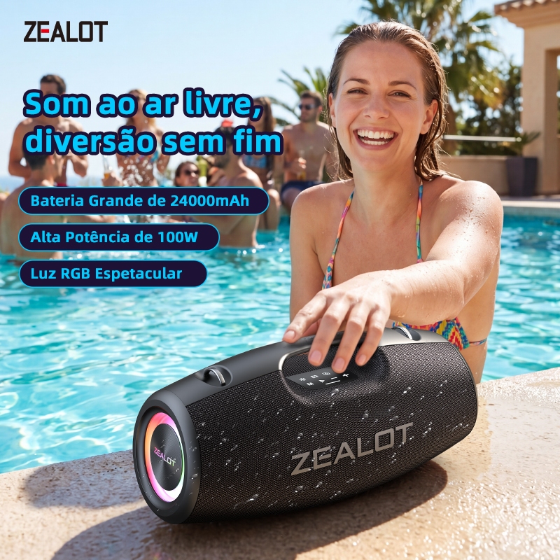 ZEALOT S78 Caixa Som Portátil Top Linha 4 Alto-Falantes IPX6 PD45W QC18W Conexão Múltipla Cartão TF Shopee Brasil