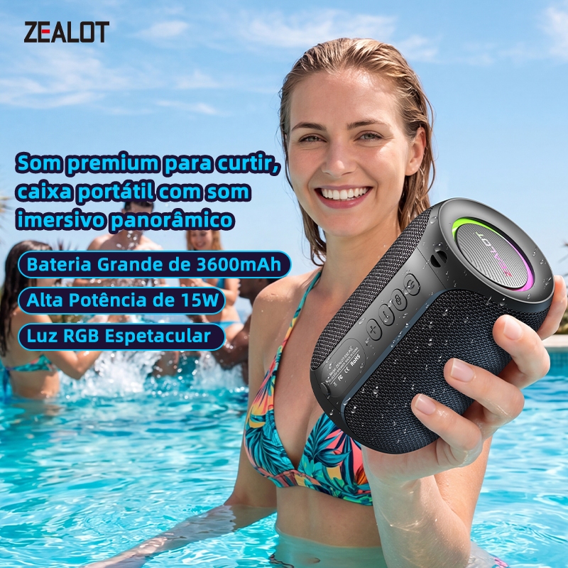 ZEALOT S32PRO Caixa Som Portátil Estéreo 10W IPX4 Bateria 3600 PD45W QC18W Tipo-C Cartão TF Shopee Brasil