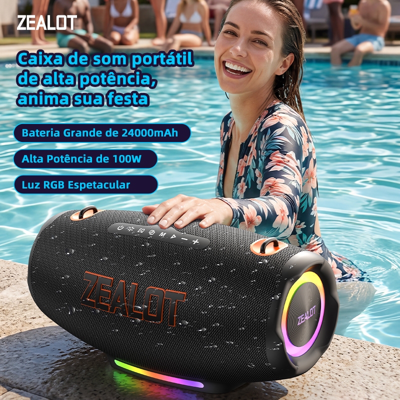 ZEALOT S127 Caixa Som Portátil Karaokê 100W 4 Alto-Falantes IPX6 PD45W QC18W Tipo-C Cartão TF Praia Festa Shopee Brasil