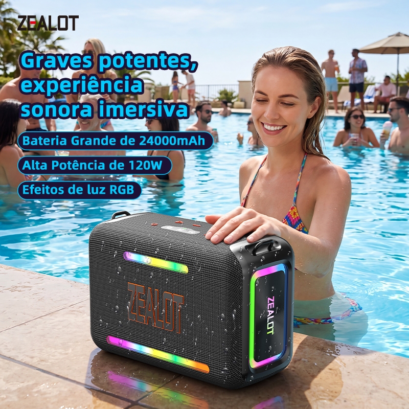 ZEALOT S95 Caixa Som Portátil Alta Potência IPX6 PD45W QC18W Carregador Portátil Conexão Múltipla Karaokê Shopee Brasil
