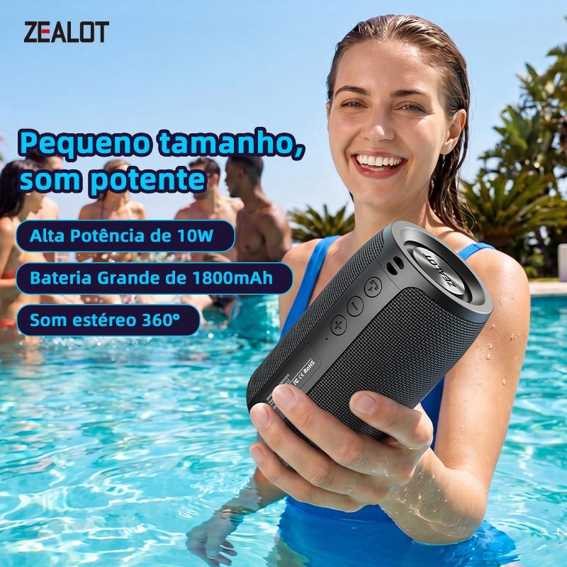 ZEALOT S32 Caixa Som Portátil Leve 8W Hi-Fi IPX4 PD45W QC18W Saída Energia Tipo-C Cartão TF Shopee Brasil