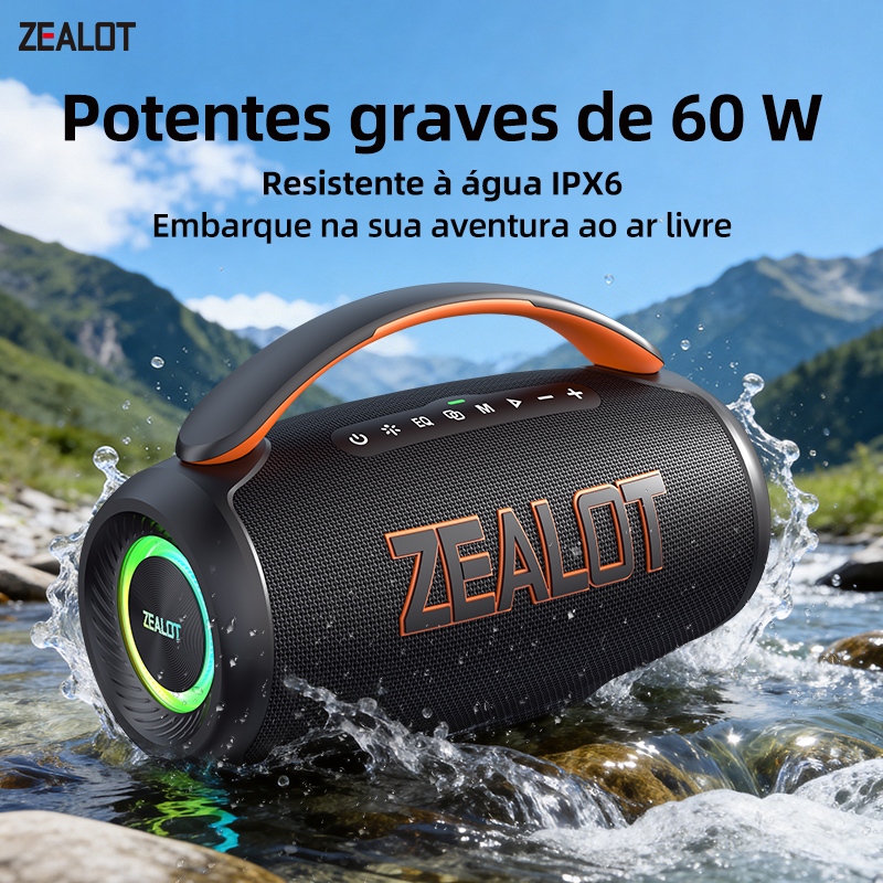 ZEALOT P12 Caixa Som Portátil 60W Hi-Fi IPX6 Bateria 8000 PD45W QC18W Tipo-C Cartão TF Shopee Brasil