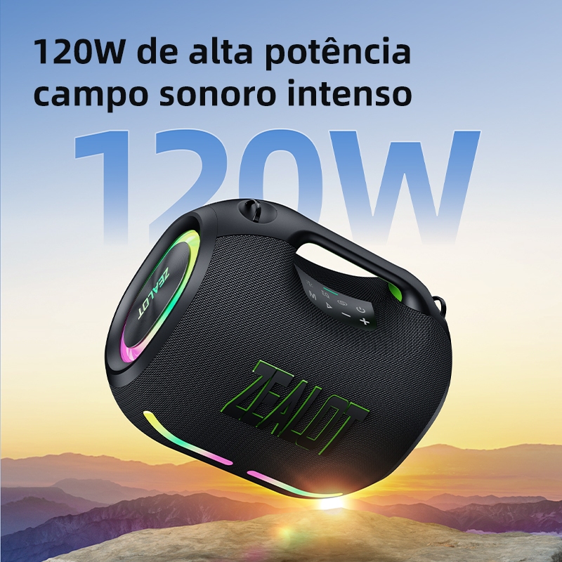 ZEALOT ZE01 Caixa Som Portátil 120W 4 Alto-Falantes IPX6 PD45W QC18W Carregador Portátil TWS Cartão TF Festa Shopee