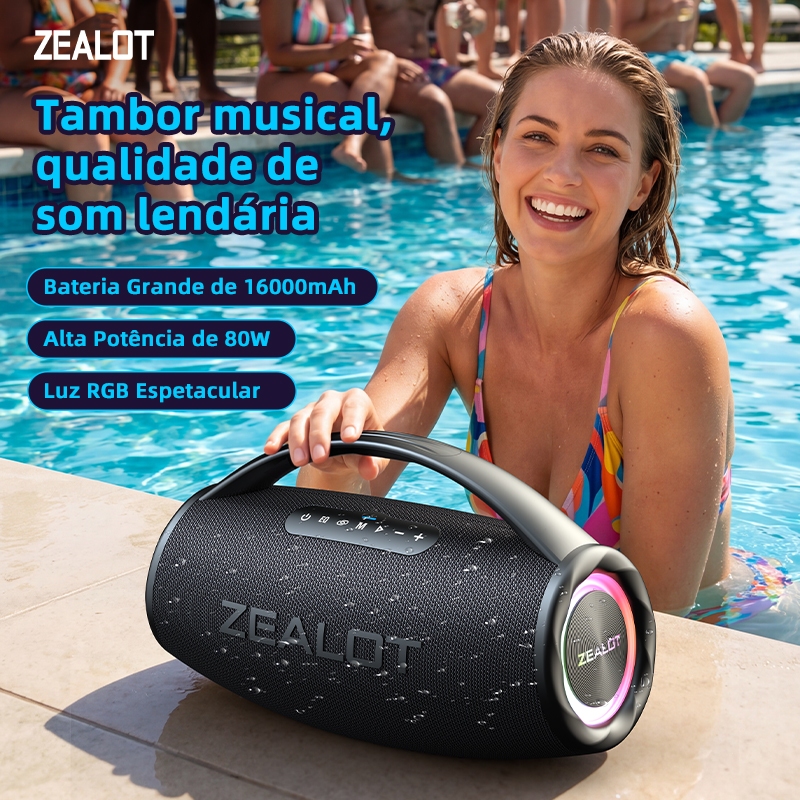 ZEALOT S97 Caixa Som Portátil Hi-Fi Bateria 16000 IPX6 PD45W QC18W Carregador Portátil Tipo-C Karaokê Shopee Brasil