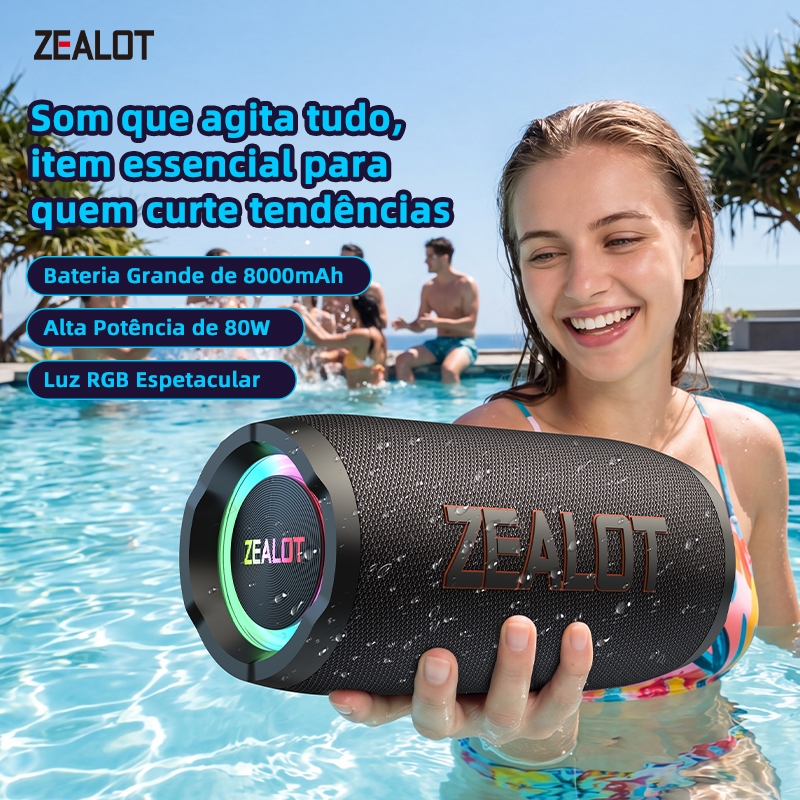 ZEALOT S76 Caixa Som Portátil Karaokê Microfone Sem Fio PD45W QC18W Tipo-C Cartão TF Festa Presente Shopee Brasil