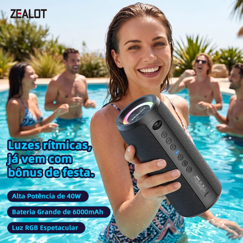 ZEALOT S51Pro Caixa Som Portátil Colorida 40W IPX6 Bateria 5200 PD45W QC18W Tipo-C Cartão TF Shopee Brasil
