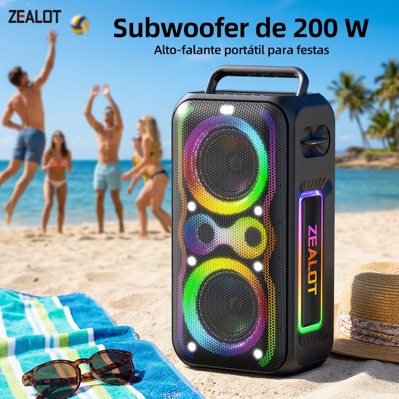 ZEALOT PT21 Caixa Som Portátil Festa Karaokê 300W Bateria 48000 PD45W QC18W Microfone TWS IPX5 Cartão TF Shopee Brasil