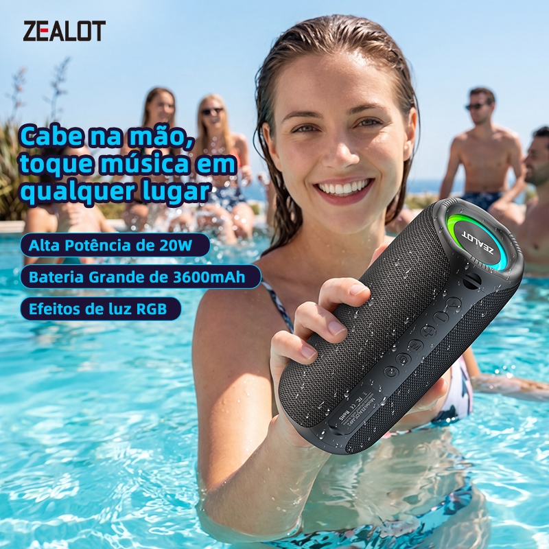 ZEALOT MP2 Caixa Som Portátil Mini IPX4 Bateria 1800 Recarga PD45W QC18W Tipo-C Cartão TF Shopee Brasil