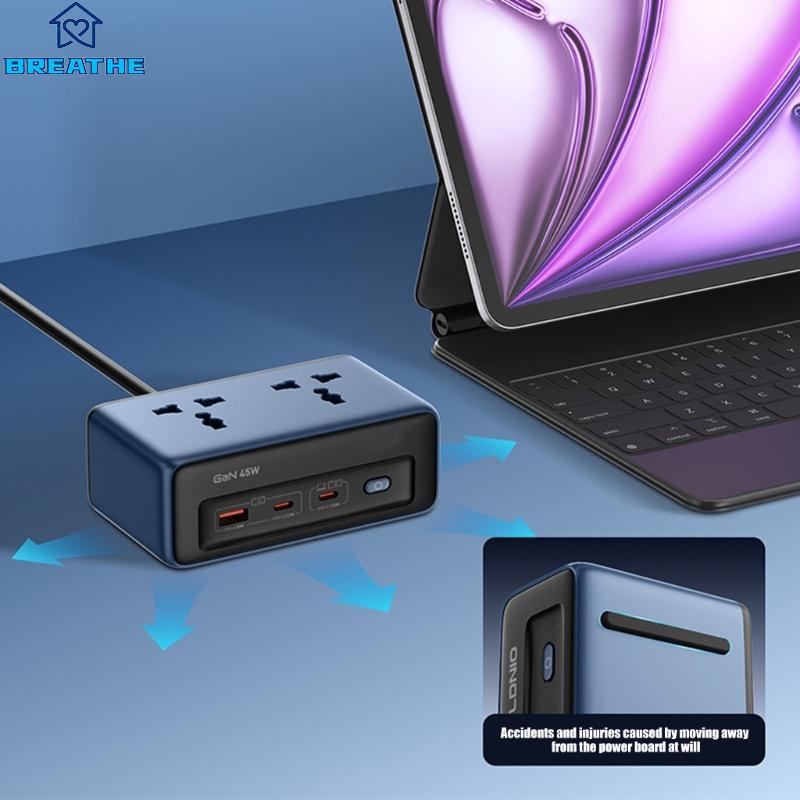 BREATH Desktop Power Socket 2AC Outlets 3 USB PD45W Carga Rápida Para Smartphone Laptop