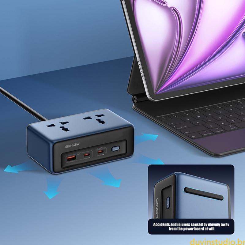 DUV Tomada Energia Multifuncional PD45W USB C Carregamento Para Portátil E Telefone 2AC 3 2500W Capacit