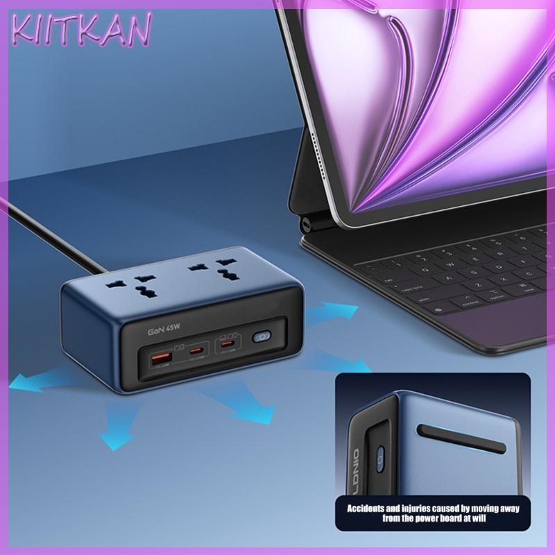 KIITK Desktop Power Socket 2AC Outlets 3 USB PD45W Carga Rápida Para Smartphone Laptop