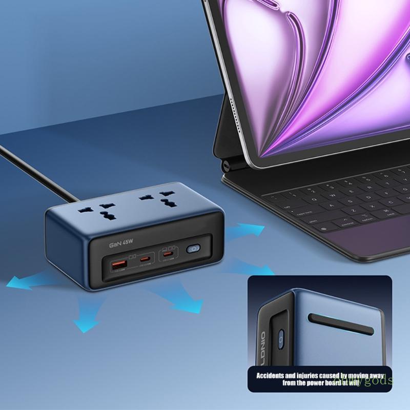 Tomada Energia PD45W USB C Carregamento Rápido Para Portátil E Tablet 2AC Tomadas 3 2500W Capacidade À P