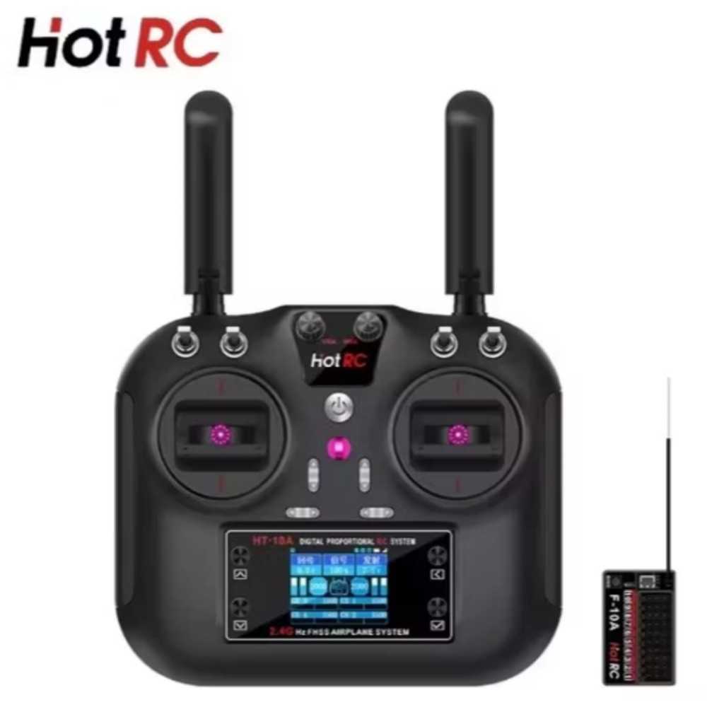 HOTRC HT-10A 10 Canais 2.4G Transmissor Tela Colorida F-10A Receptor para RC Aeronave Drone Veículos