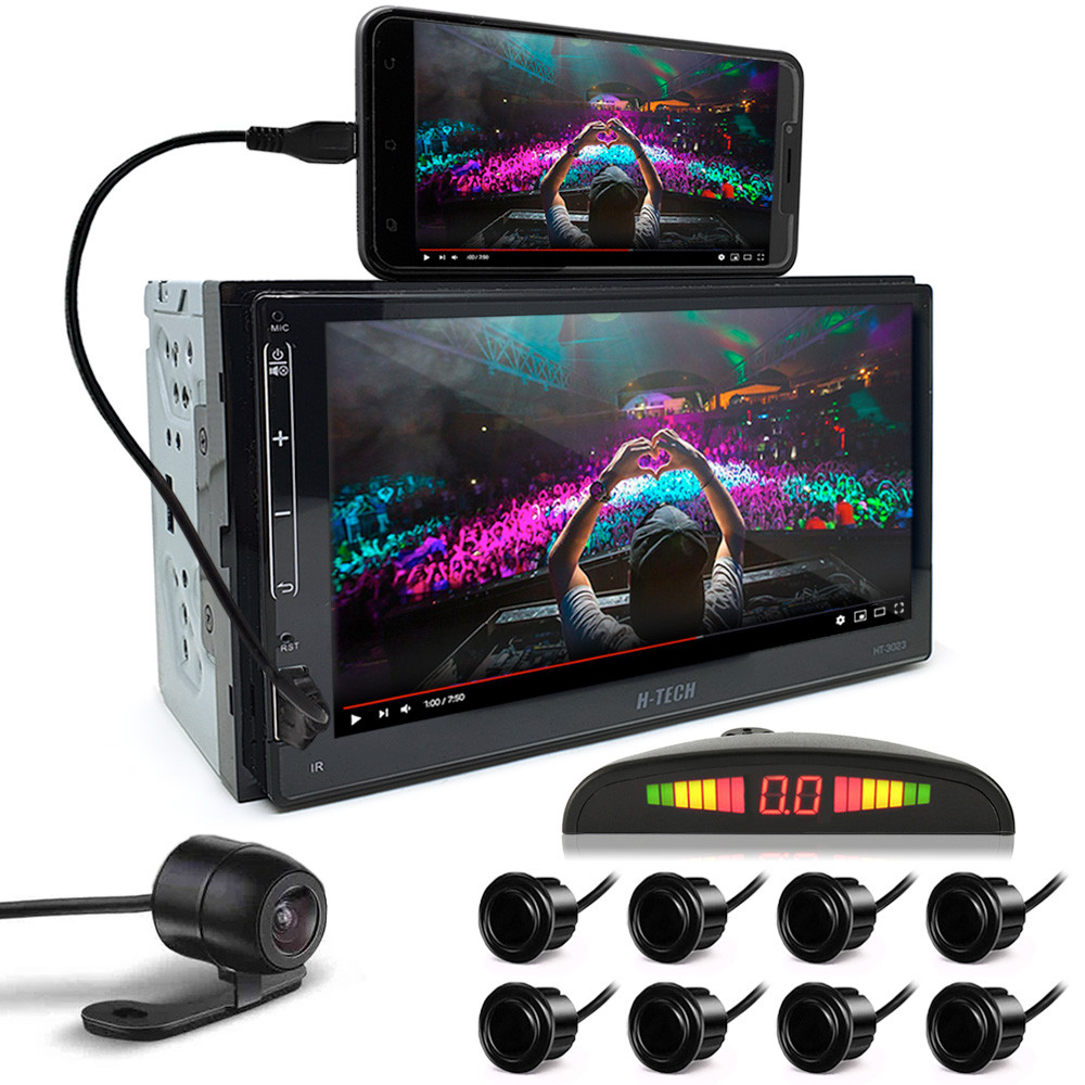 Kit Multimídia + Câmera Ré + Sensor 8 Pontos Preto Montana 2012 2013 2014 2015 Padrão Japonês Android Auto Carplay