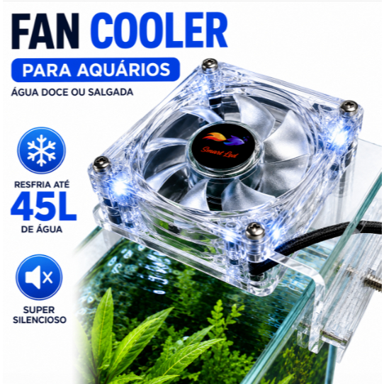 Cooler Ventilador Fan Para Aquário Smart Led 80mm Bivolt Com Suporte
