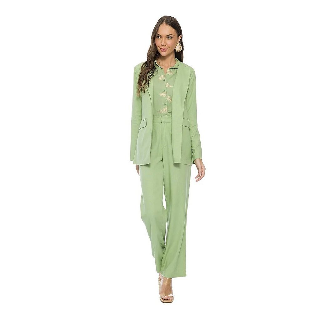 Blazer Clássico Plano Linen com Lapelas