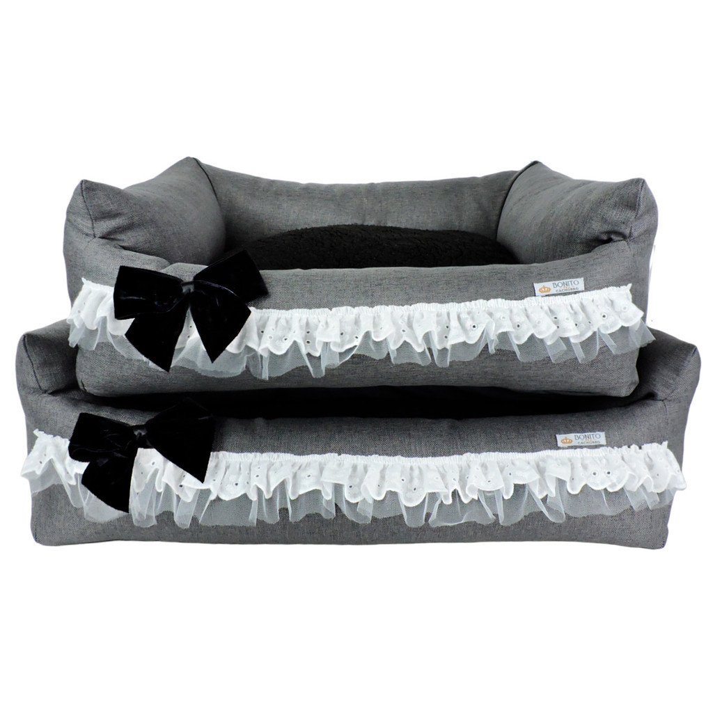 Cama Retangular Grace Linen Grafite para cachorro e gato - Tam M