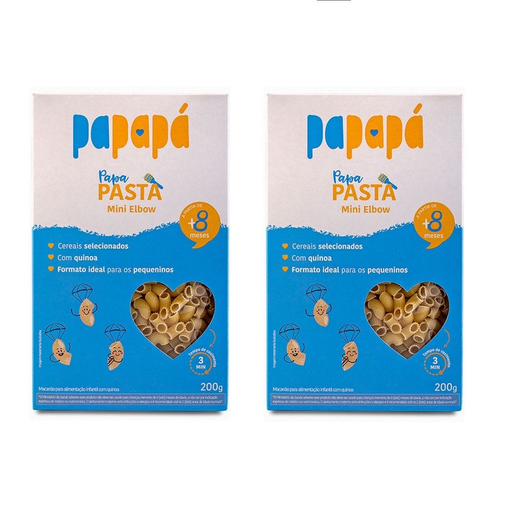 Kit 2 Macarrao Infantil Mini Elbow com Quinoa Papapa  400g