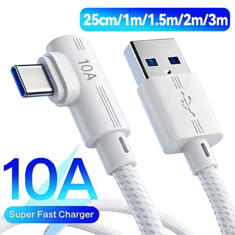 2-1Pcs 90 ° Cabo De Dados Elbow 10A USB Tipo C-Transferência De Nylon-Cabos-De Carregamento Rápido-Fio Trançado Alta Vel