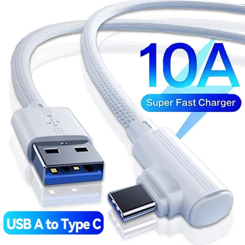2-1Pcs 90 ° Cabo De Dados Elbow 10A USB Tipo C-Cabos-De Carregamento Rápido-Fio Trançado Alta Velocidade-Transferência D