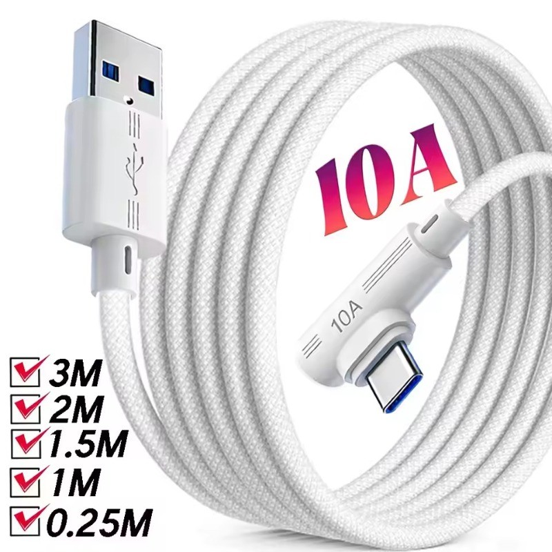 2-1Pcs 90 ° Cabo De Dados Elbow 10A USB Tipo C-Cabos-De Carregamento Rápido-Fio Trançado Alta Velocidade-Transferência D