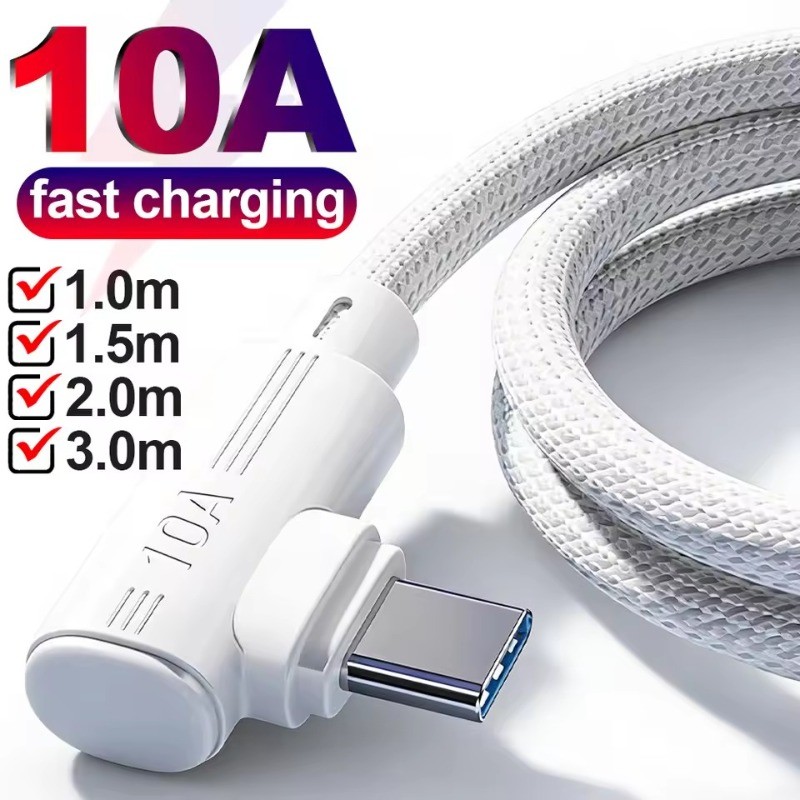 2-1Pcs 90 ° Cabo De Dados Elbow 10A USB Tipo C-Transferência De Nylon-Cabos-De Carregamento Rápido-Fio Trançado Alta Vel