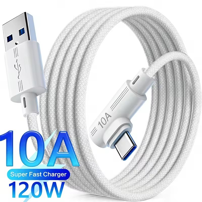 2-1Pcs 90 ° Cabo De Dados Elbow 10A USB Tipo C-Fio De Carregamento Rápido Trançado De Alta Velocidade-Transferência De N