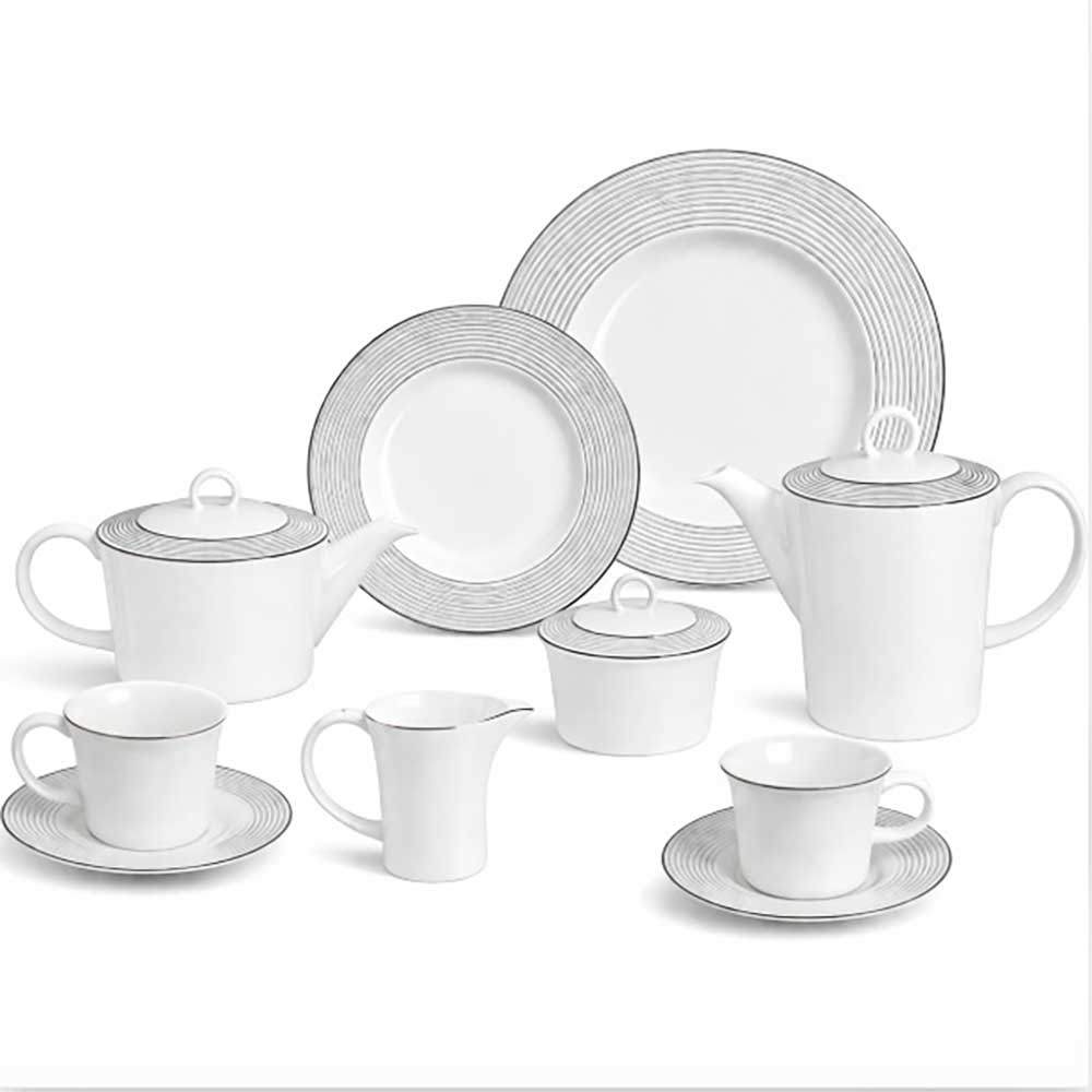 Aparelho Chá/Café Radius Platinum Porcelana Borda Prata 23Pcs