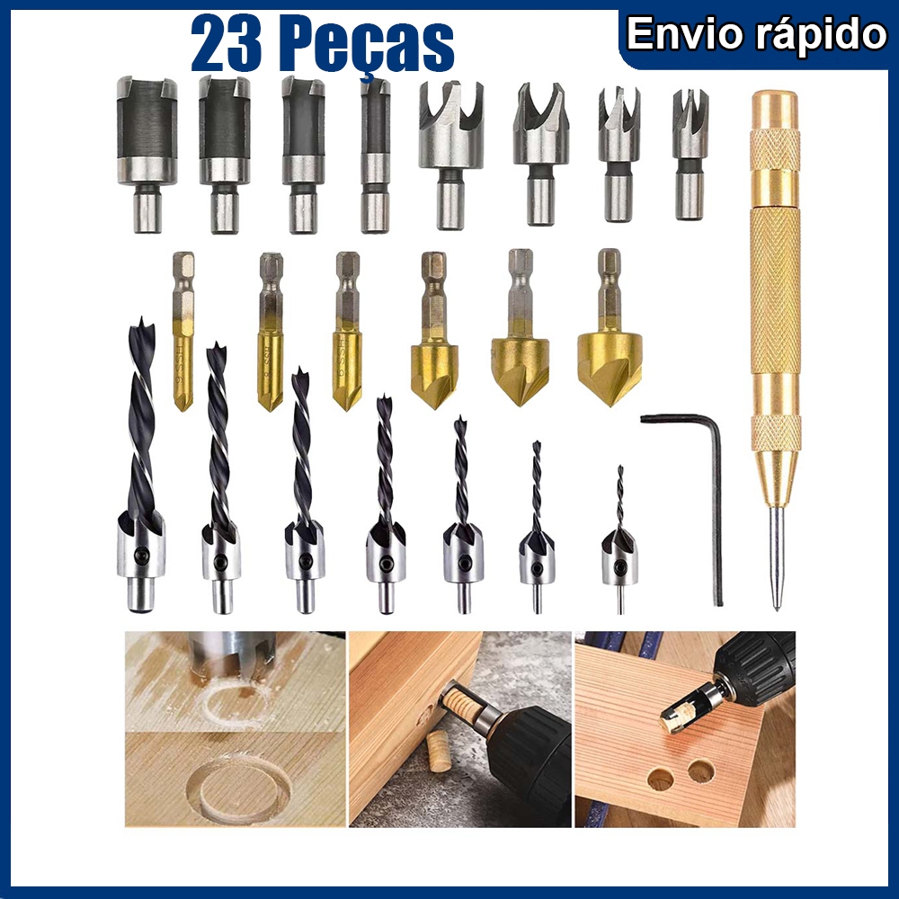 23pcs carpintaria chanfradura broca perfuração escareada (para perfuração de madeira