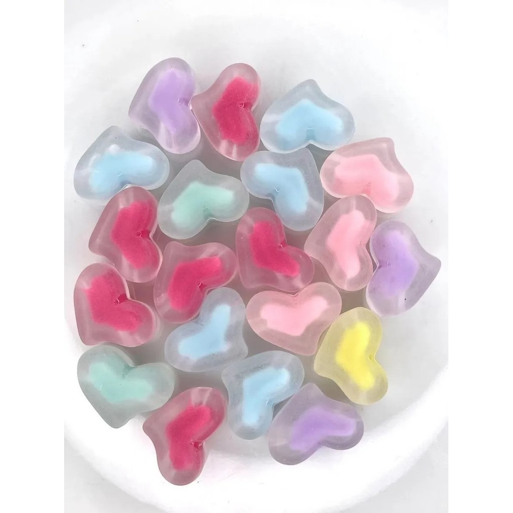 23pcs Miçanga Coração Fosca Cor Interna 21mm 50grama