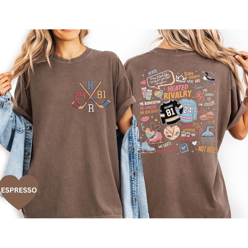 Camiseta Oversized Marrom Unissex, Estampa Frontal HR 24/81 e Verso Heated Rivalry, Estilo Hóquei Nostálgico