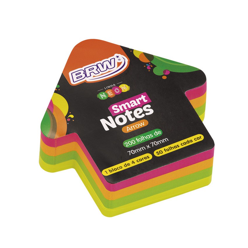 Bloco Smart Notes Arrow 70x70mm Seta Colorido Neon 200fls 1 Bloco Brw