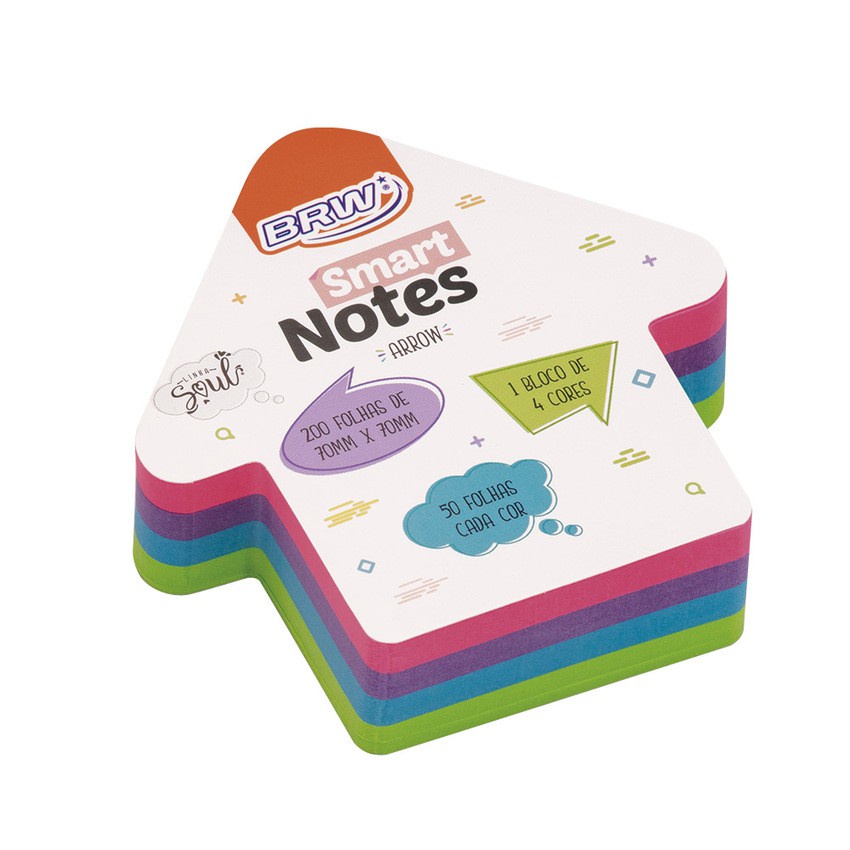 Bloco Smart Notes Arrow 70x70mm Seta Colorido Soul 200 Folhas 1 Bloco Brw