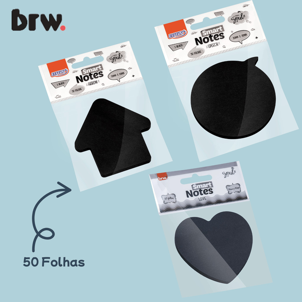 Bloco Adesivo Smart Notes Preto 70x70mm 50 Fls Soul - BRW