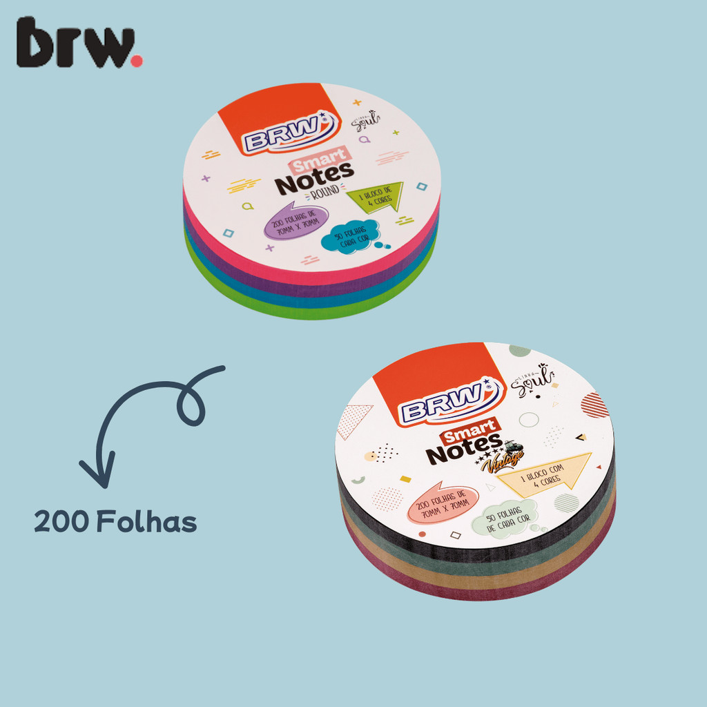 Bloco Adesivo Redondo Smart Notes 70x70mm 200 Fls Soul - BRW