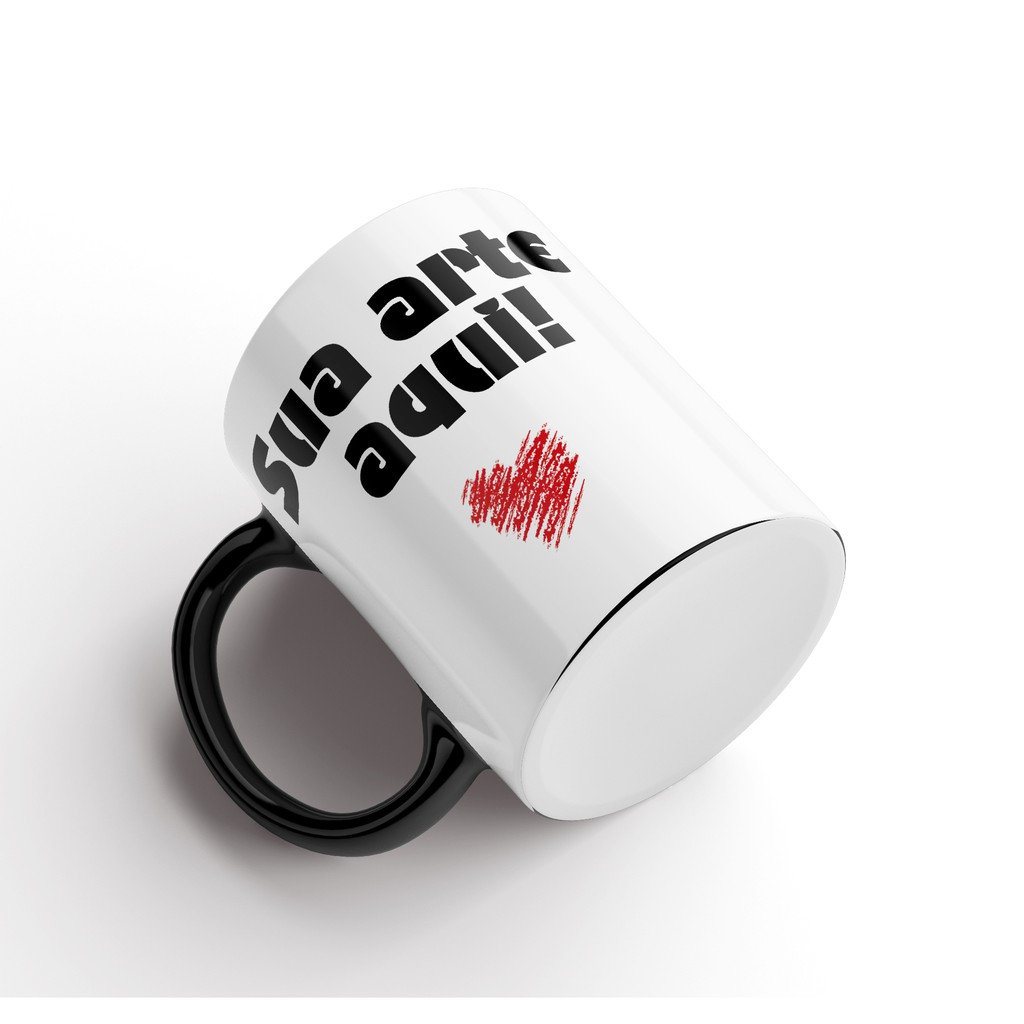 CANECA DE PORCELANA PERSONALIZADA ALÇA E INTERIOR PRETA COM A SUA ESTAMPA ( pode ser usada para auto presentear, presentear alguém, para aniversário, casamento, eventos empresariais e eventos em geral)