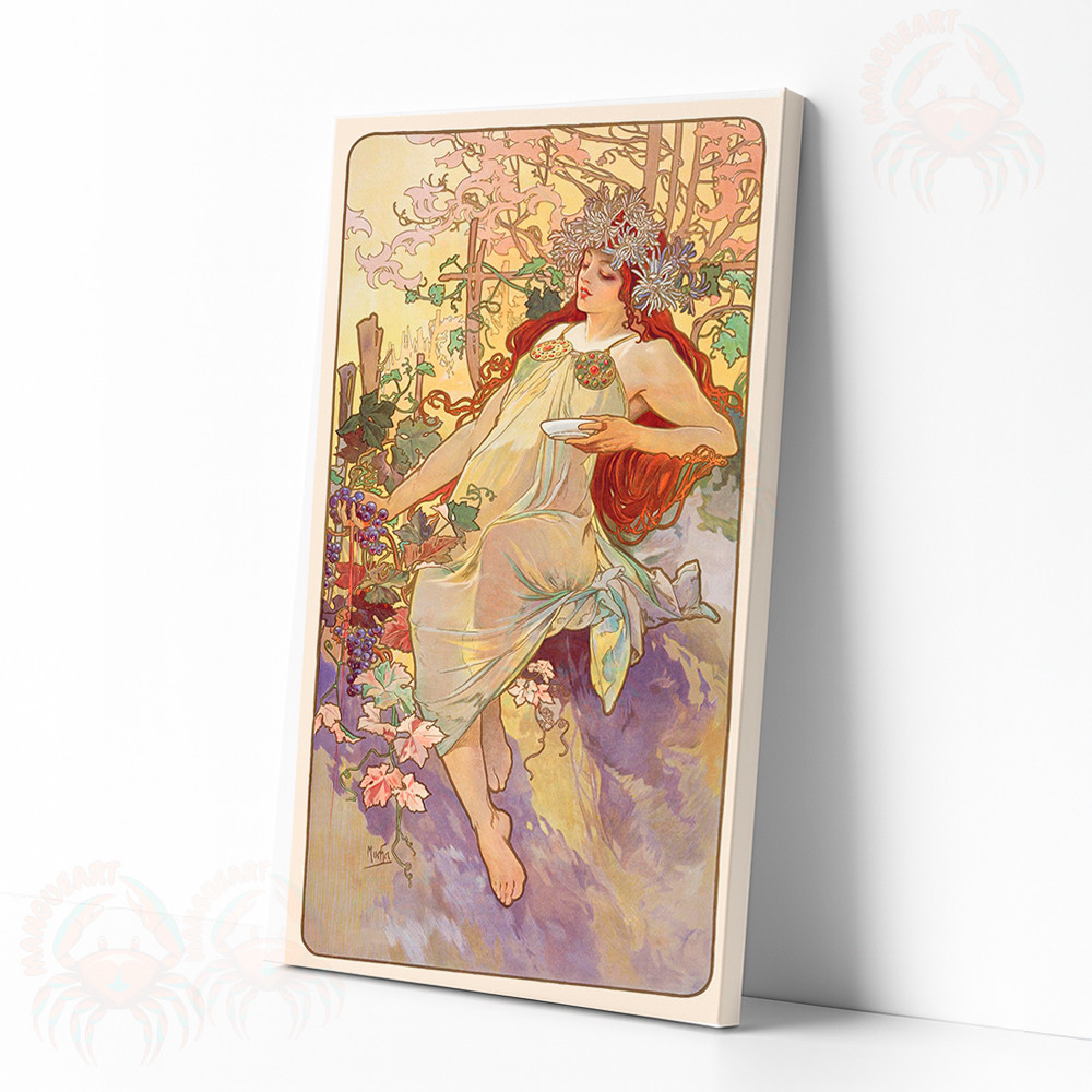 Quadro Decorativo The Seasons Autumn 1896 de Alphonse mucha - Arte em Tela Acetinada