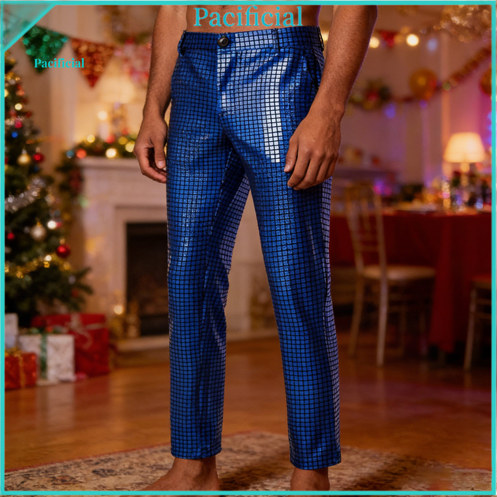 Polyester Men Pants Straight Leg Trousers Men's Sparkly Sequin Suit Shiny Disco Party Dance Nightclub Stage Performance
