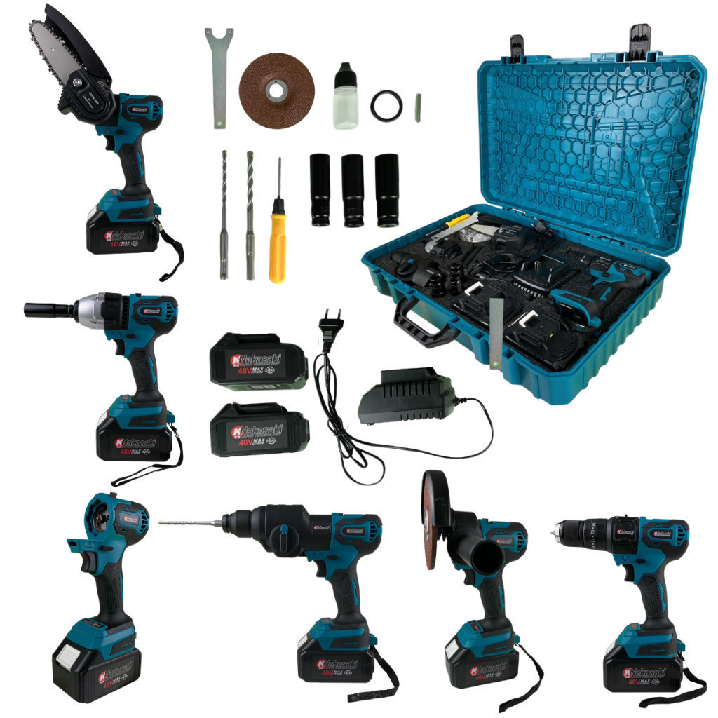 Kit 5 em 1 Ferramentas com Parafusadeira, Esmerilhadeira, Furadeira, Mini Motosserra e Chave de Impacto – Profissional