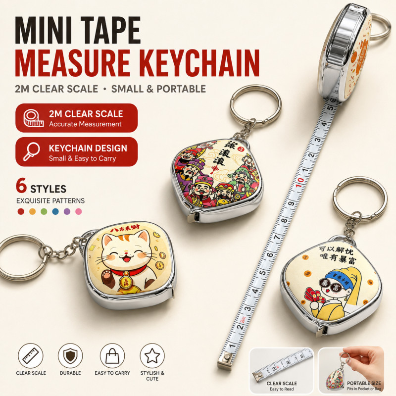 2M Mini Tape Measure Keychain, ABS Electroplated Gift Ruler with Key Ring for Creative Gift and Por