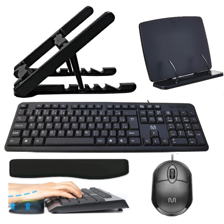 Kit Multi8 - Apoio p/Leitura,  Suporte p/Notebook, Teclado e Mouse c/fio Usb,  Apoio Teclado(keypad)