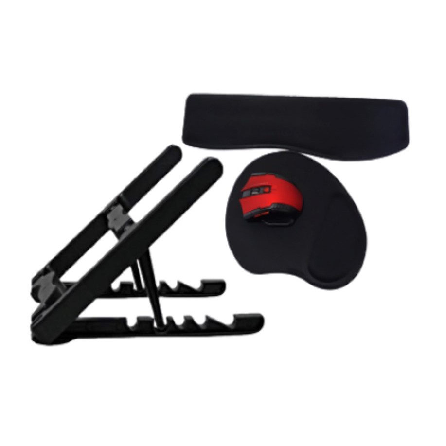 KIT Suporte P/ Notebook + Apoio de Pulso para Teclado(keypad) e Mouse Pad preto Liso (SEM MOUSE)