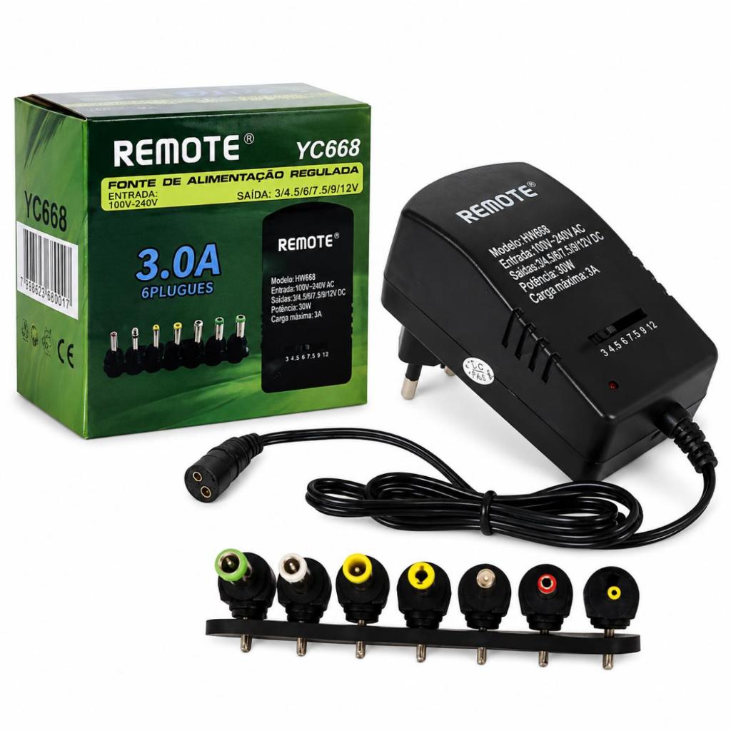 Fonte Universal 3A com 6 Plugues para Roteador Modem Câmera DVR Telefone Sem Fio HW668