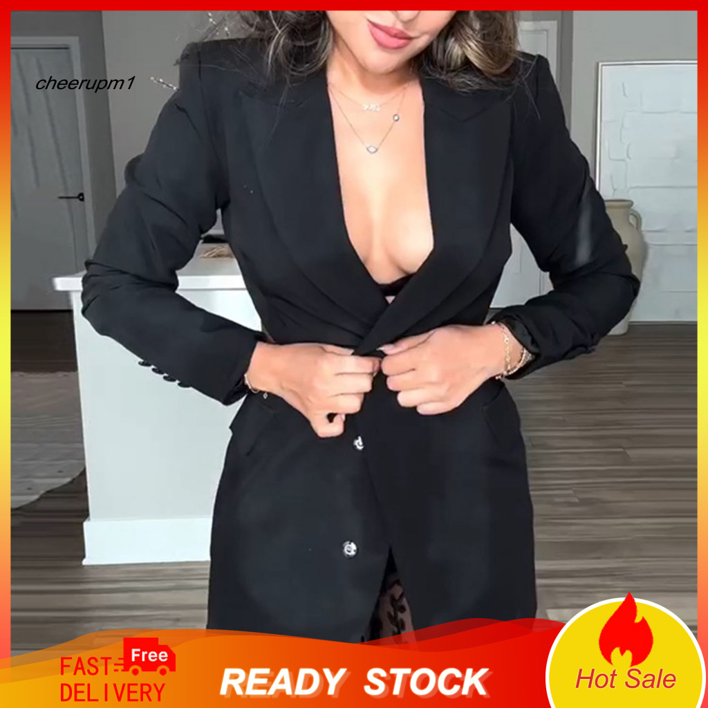 Suit Coat Classic Button Women’s Autumn Winter Jacket Long Sleeve Lapel Blazer with Closure and Back Exposed Waist Des