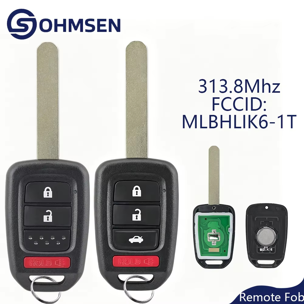Chave Remota 314Mhz MLBHLIK6-1T 3/4 Botões Honda Accord Civic CR-V Fit 2013-2020 OHMSEN