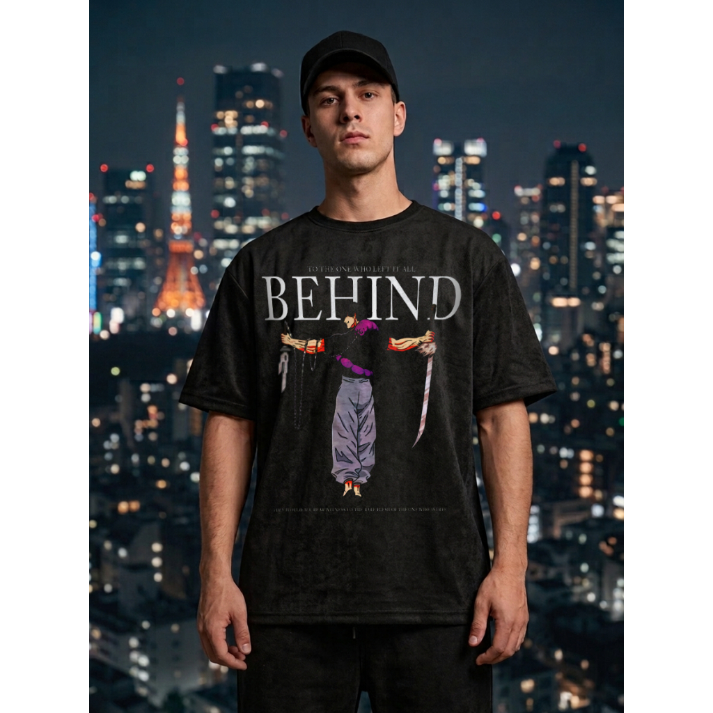 Camiseta Oversized Toji Behind Premium Streetwear Suedine 100% Algodão T-shirt Blusa Masculino