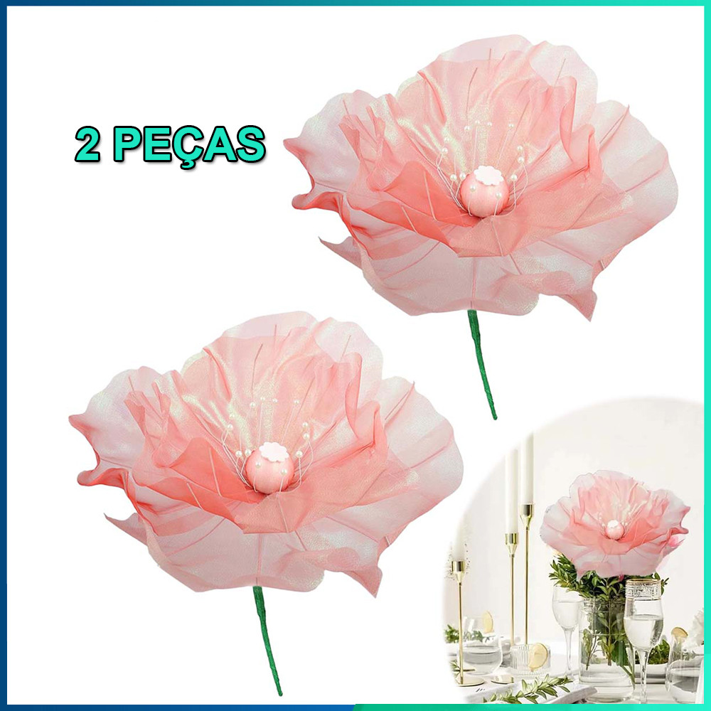 2pçs Flors de gaze artificial para recepção de casamento festa de aniversário decoração falsa para casamento Rosa